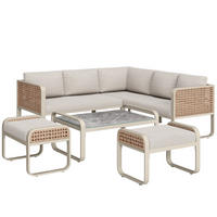 GARTENMÖBEL 120x61x69cm beige aus Rattan und Metall, mit Kissen - Beige, Metall - Modfu