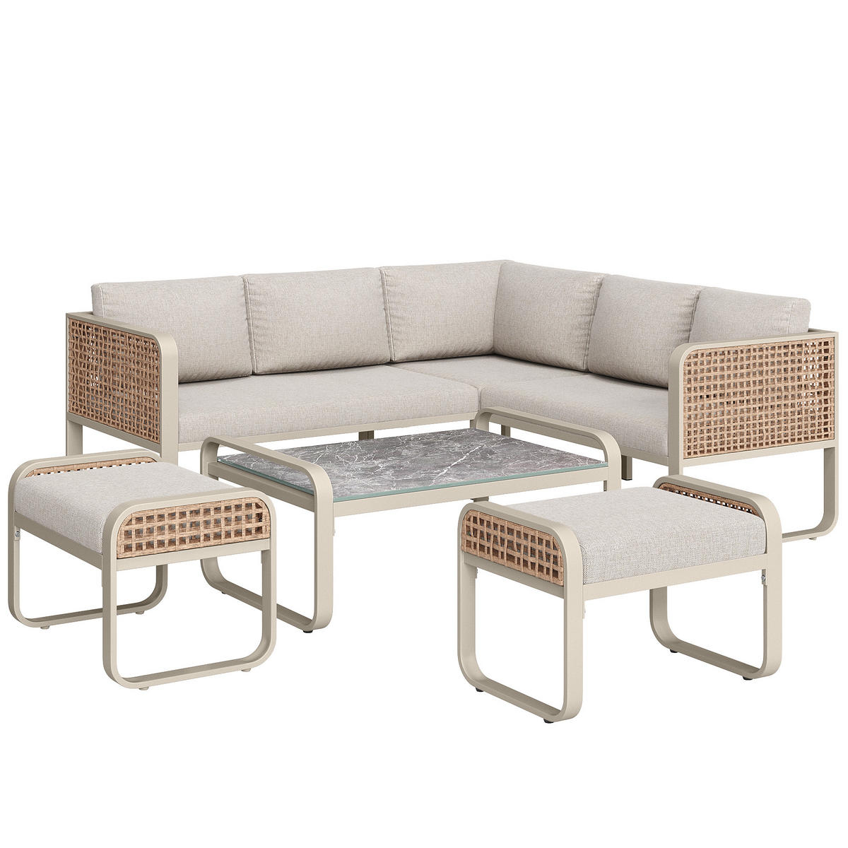 GARTENMÖBEL 120x61x69cm beige aus Rattan und Metall, mit Kissen - Beige, Metall - Modfu