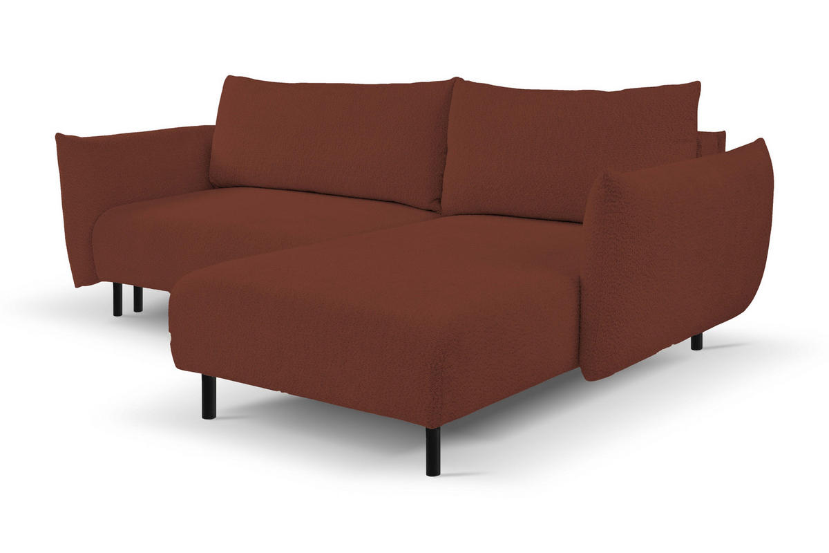 ECKSOFA ADEL mit Schlaffunktion und Bettkasten, L-förm, Metallbeine, verstellbar lose Rückenkissen, freistehend, RECHTS, 257x171x90 cm, Bordeaux - Bordeaux, Holz/Textil (257/171cm) - DomoHome
