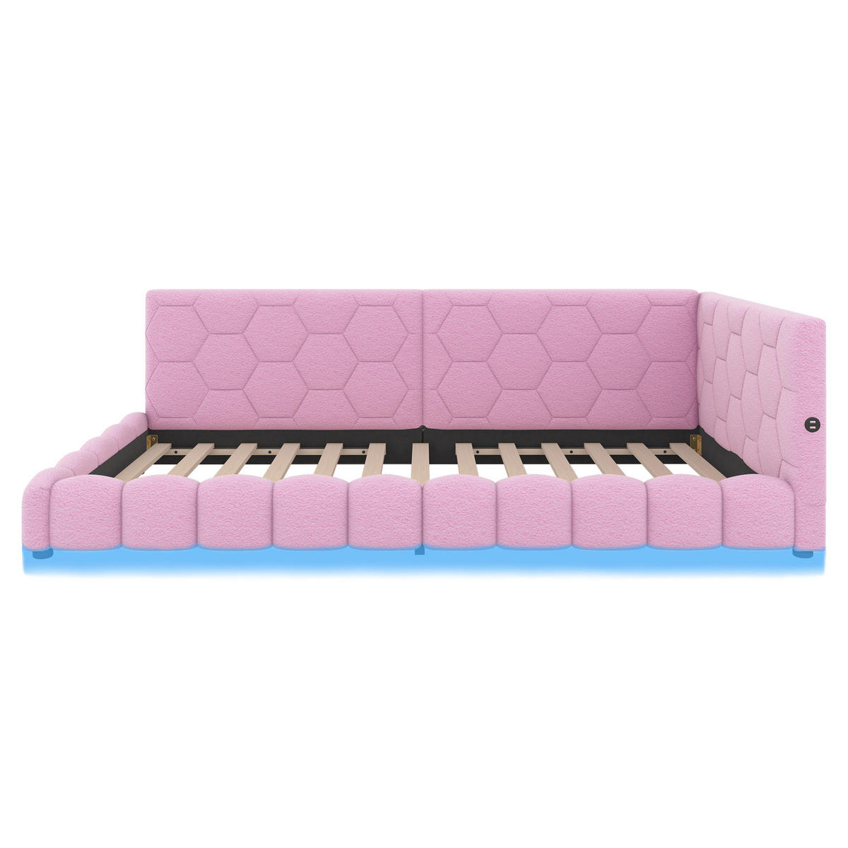 TAGESBETT 90/200 cm rosa mit USB-Anschluss und 16 Farben LED-Beleuchtung - Rosa, Textil (90/200cm) - OKWISH