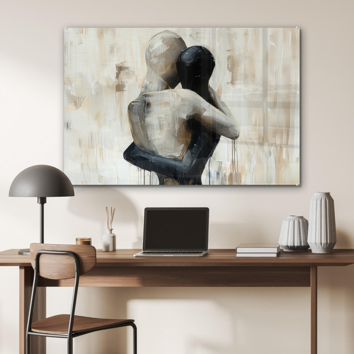 ACRYLGLASBILD Abstrakt - Liebe - Schwarz und weiß - Modern 120x80 cm - Schwarz, Glas (120/80cm) - MuchoWow