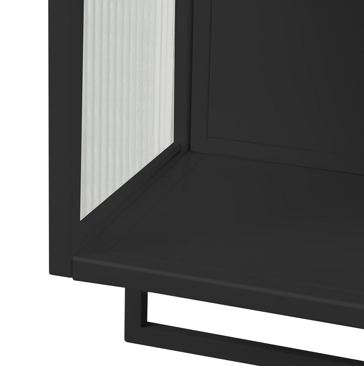 KÜCHENOBERSCHRANK 60x23x78 cm Schwarz aus Glas & Metall mit geriffeltem Glas & offenen Ablagen - Schwarz, Glas (60/78/23cm) - Modfu