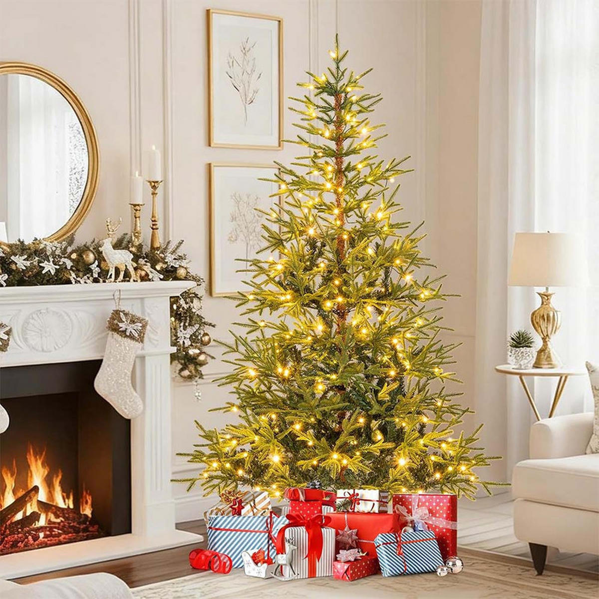 WEIHNACHTSBAUM mit 250 mehrfarbigen LEDs 180cm Grün - Grün, Metall (180cm) - COSTWAY