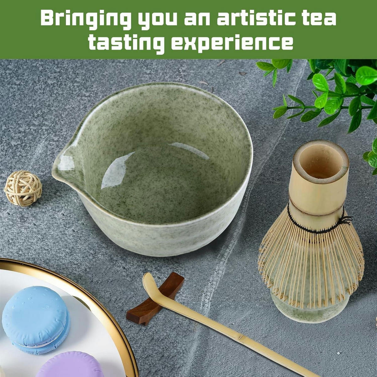 MATCHA Set 5-teiliges Set Keramik Bambus - Grün, Keramik (14/7.3/18.5cm)