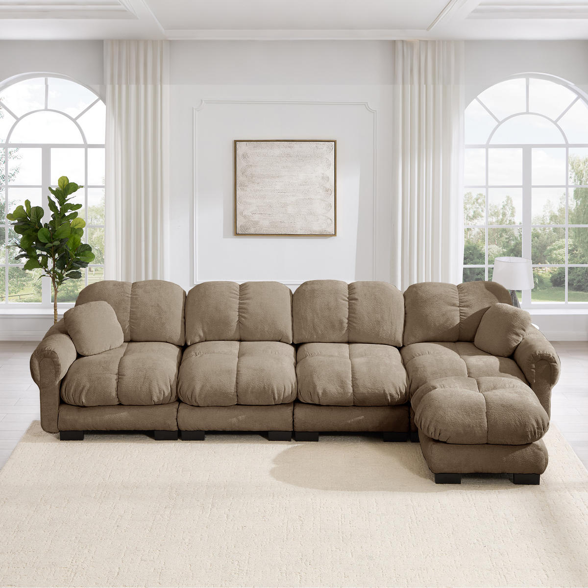 ECKSOFA DE-34384 4-Sitzer mit Steppdesign Braun - Braun, Textil (149/330cm) - ComfortXL