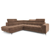 ECKSOFA MORIVA L-S Beige Velours-Stoff mit Schlaffunktion - Beige, Holz (253/190cm) - MASSENO