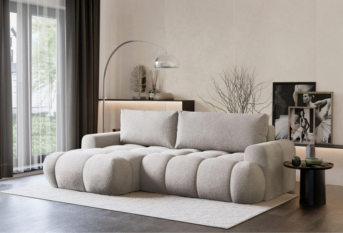 ECKSOFA Ombo Mini, Graubeige Bouclé, linksseitig - Taupe/Schwarz, Kunststoff/Textil (256/155cm) - Selsey