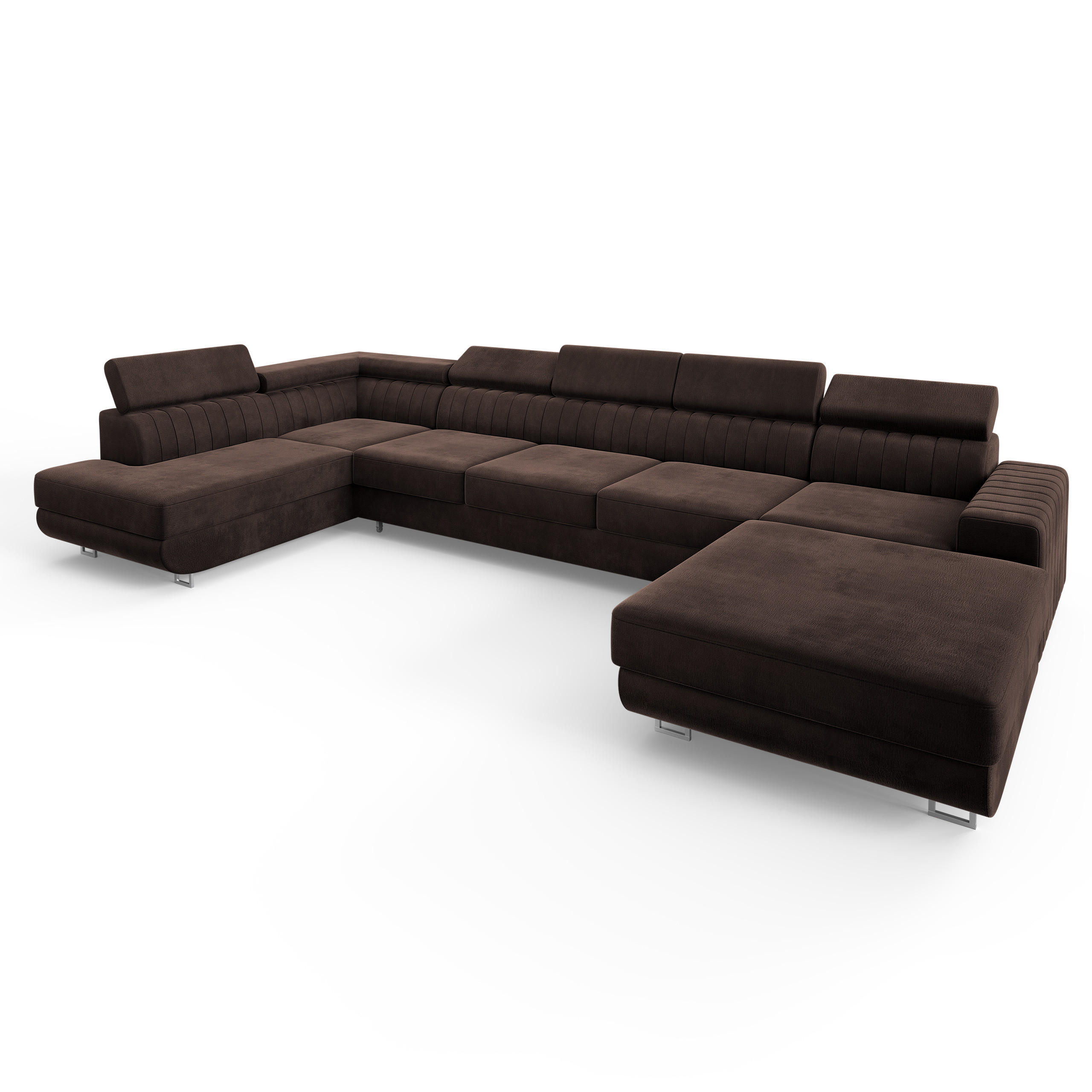 WOHNLANDSCHAFT GAIAN Braun Velours-Stoff mit Schlaffunktion - Braun, Holz (412/88/190cm) - MASSENO
