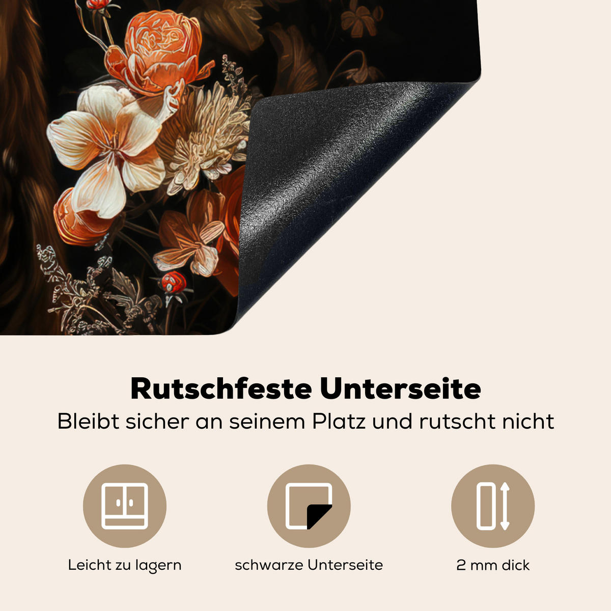 HERDABDECKPLATTE Hirsch - Tier - Blumen - Natur - Botanisch 77x59 cm - Kupferfarben, Kunststoff (77/59/0.2cm) - MuchoWow