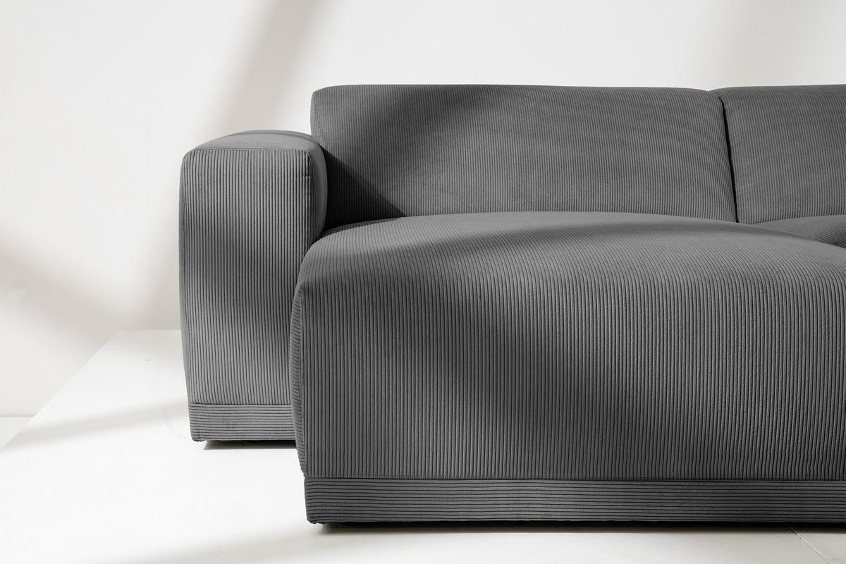 ECKSOFA-LINKS MUDI in moderner Optik mit hochwertigem Kaltschaum, Cord-Stoff, grau - Schwarz/Grau, Textil (280/160cm) - KONSIMO®