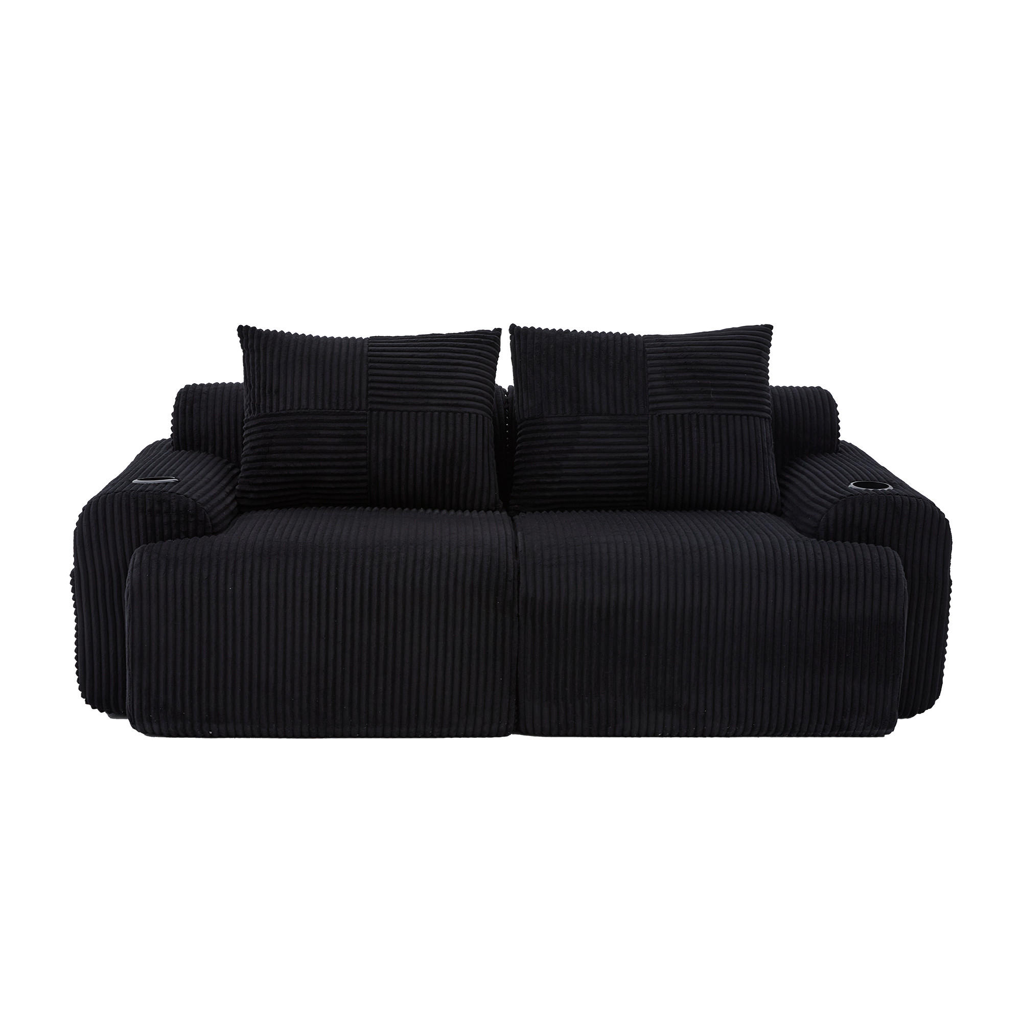 2-SITZER SOFA Cord Schwarz mit Becherhalter und Aufbewahrungstasche - Schwarz, Textil (200/80/99cm) - WISHDOR