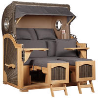 STRANDKORB Düne Grande Bullauge Teak PE Grey Dessin 551 - Braun/Grau, Metall (142/170/95cm) - Mr. Deko