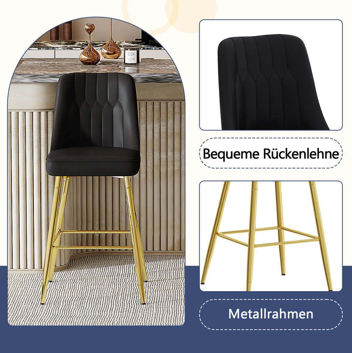BARHOCKER 2er-Set 100 cm Schwarz mit Metallgestell - Schwarz, Metall (45/100/42cm) - MIVRAY
