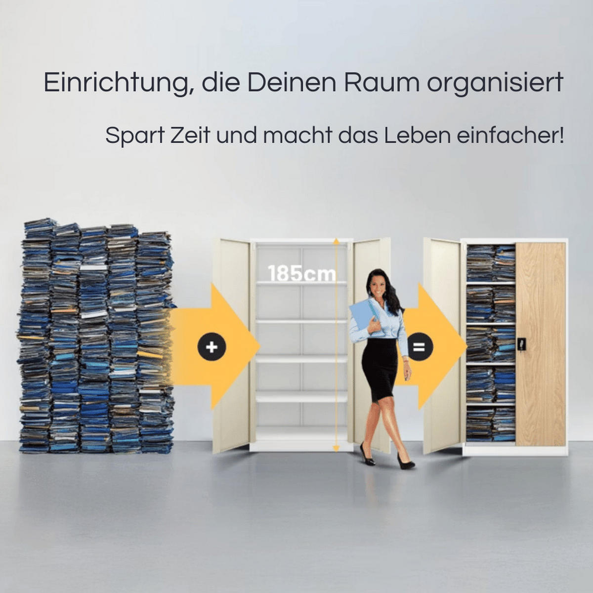 AKTENSCHRANK abschließbar KADO mit Flügeltüren 185x90x40cm Weiß-Sonoma Eiche - Weiß, Metall (90/185/40cm) - DELUKE