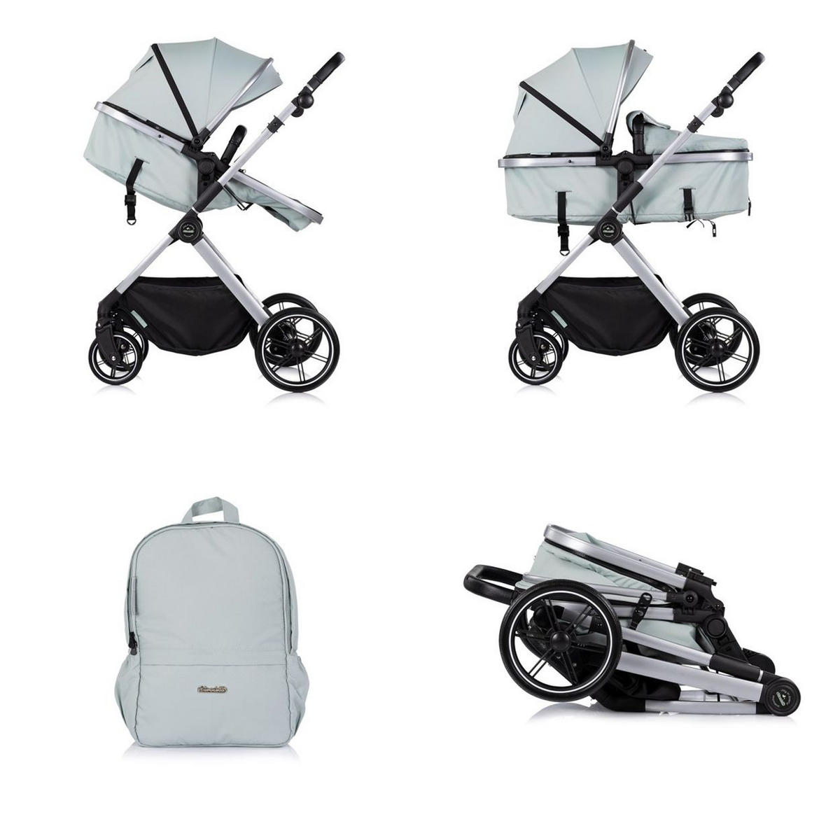 KOMBIKINDERWAGEN Pearl 3 in 1 grün EVA-Material, 5-Punkt-Gurt, 3-Punkt-Gurt, Babyschale, Sportsitz - Grün, Metall (75/65/104cm) - Chipolino