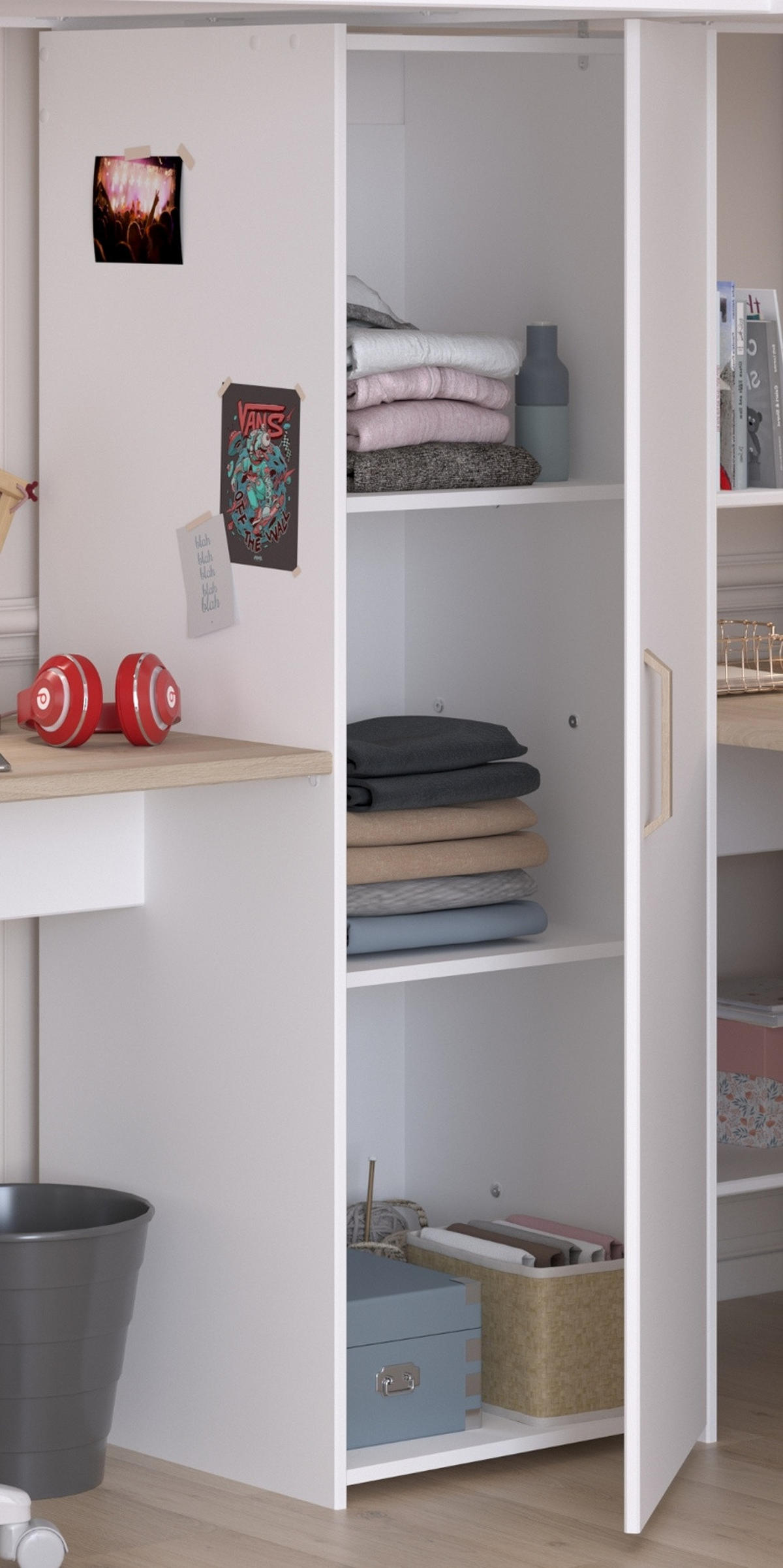 HOCHBETT weiß, Eiche, Kinderzimmer mit 2x Bett Liegefläche 90 x 200 cm - Eichefarben/Silberfarben, Holzwerkstoff/Kunststoff (90/200cm) - Parisot Meuble