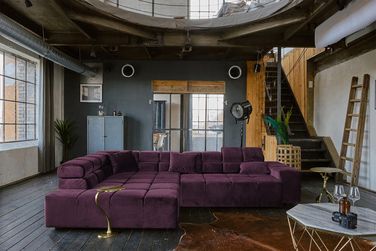 ECKSOFA MIT MOTORISCHEM SITZVORZUG NEVADA Violett Velvet - Violett/Schwarz, Textil (319/215cm) - KAWOLA