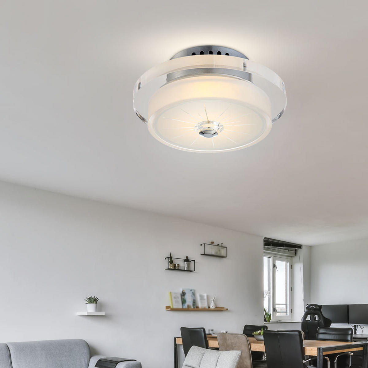 LED DECKENLEUCHTE Glas Weiß Chrom - Weiß, Glas (20/20/10.5cm) - Globo Lighting