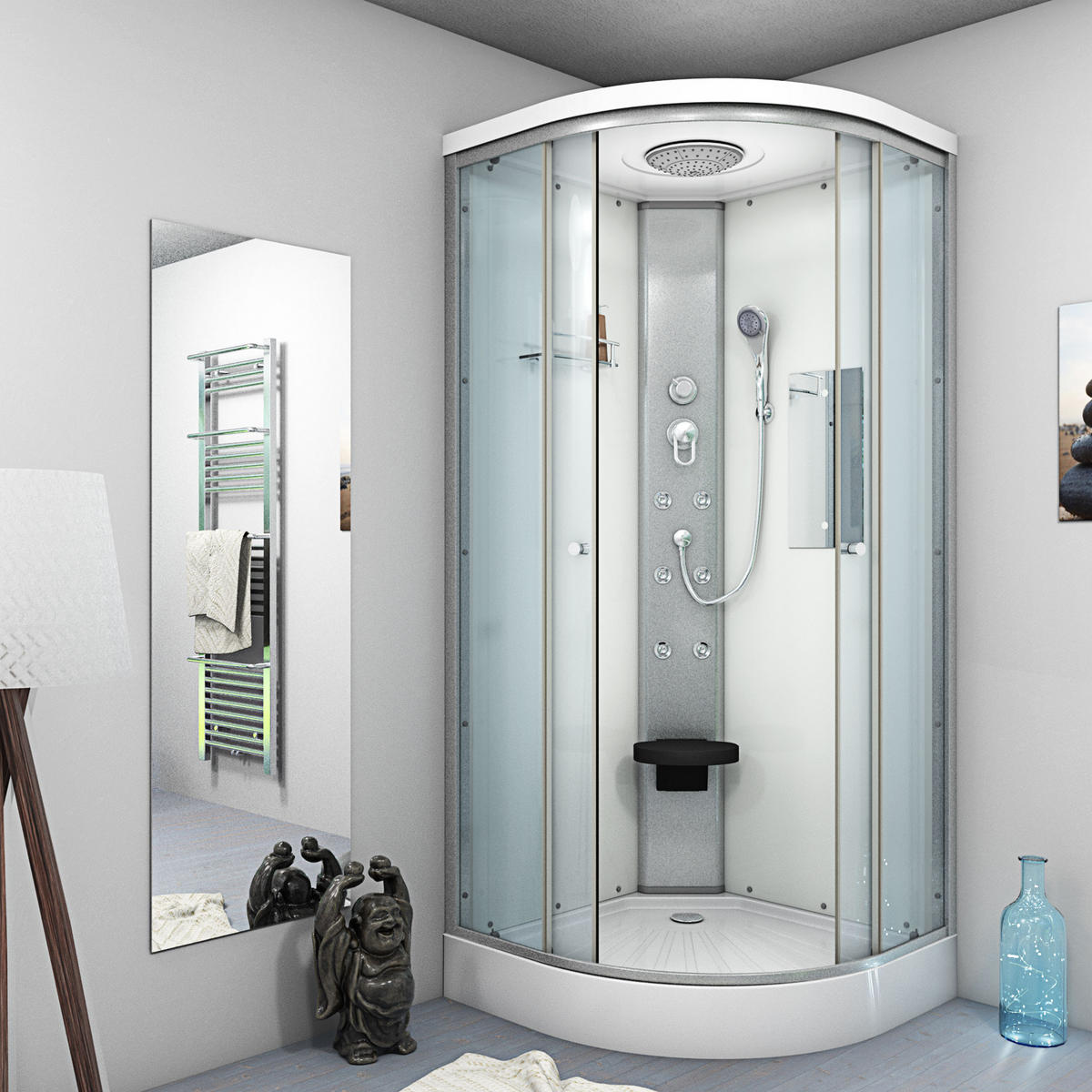 DUSCHE Fertigdusche D10-00T0 Weiß 80x80 - Weiß, Glas/Kunststoff (80/80/215cm) - AcquaVapore by Sandra Jentho