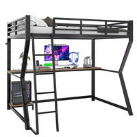 HOCHBETT 90/200 cm, Schwarz mit Schreibtisch, Steckdose und USB, ohne Matratze - Schwarz, Metall (90/200cm) - MIVRAY