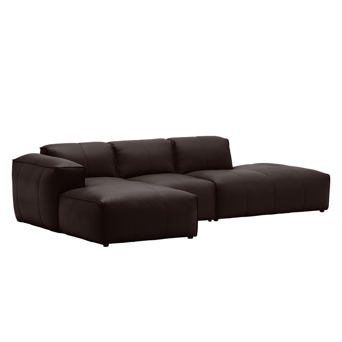 ECKSOFA mit Chaiselongue - Dunkelbraun/Schwarz, Leder/Kunststoff (290/173cm) - home24