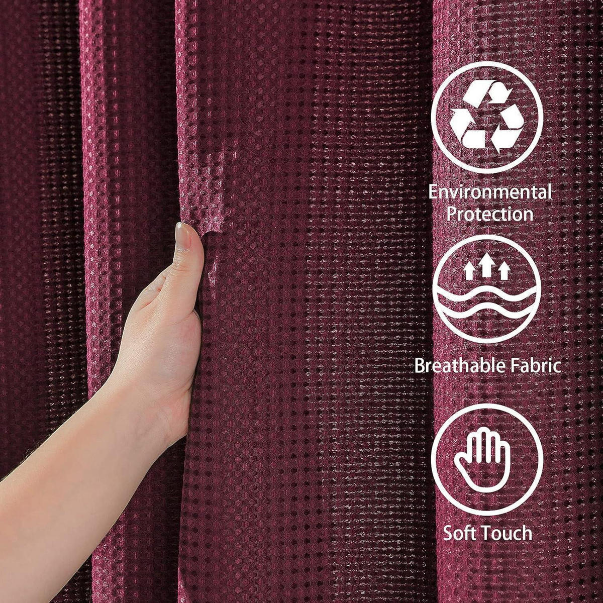 DUSCHVORHANG Waffelstoff 122 x 182 cm Burgunderrot - Bordeaux, Textil (122/182cm)