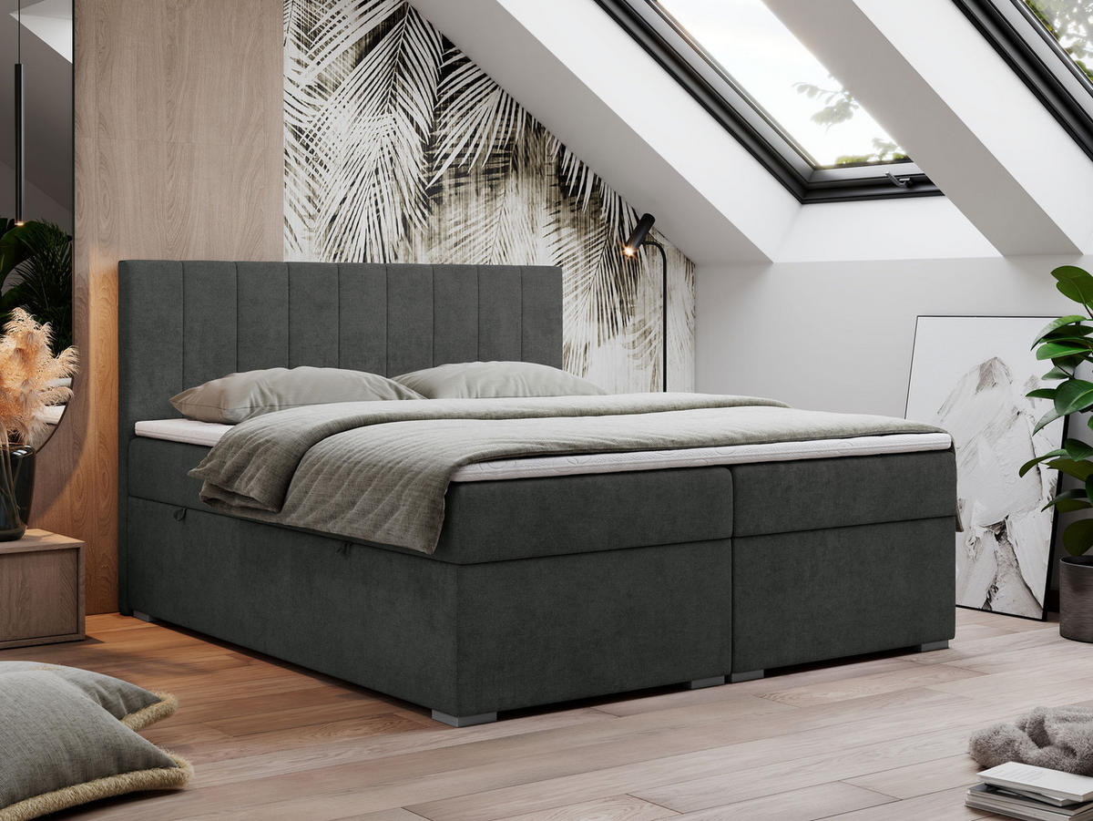 BOXBETT LOPE 120/200 - Dunkelgrau Strukture - H3 - Dunkelgrau, Holz/Textil (120/200cm)