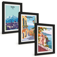 BILDER SET 3er Set - 20x30 cm Schwarzer Rahmen - Farbenfrohe Retro-Stadtansichten - Schwarz, Kunststoff (20/30cm) - TULUP