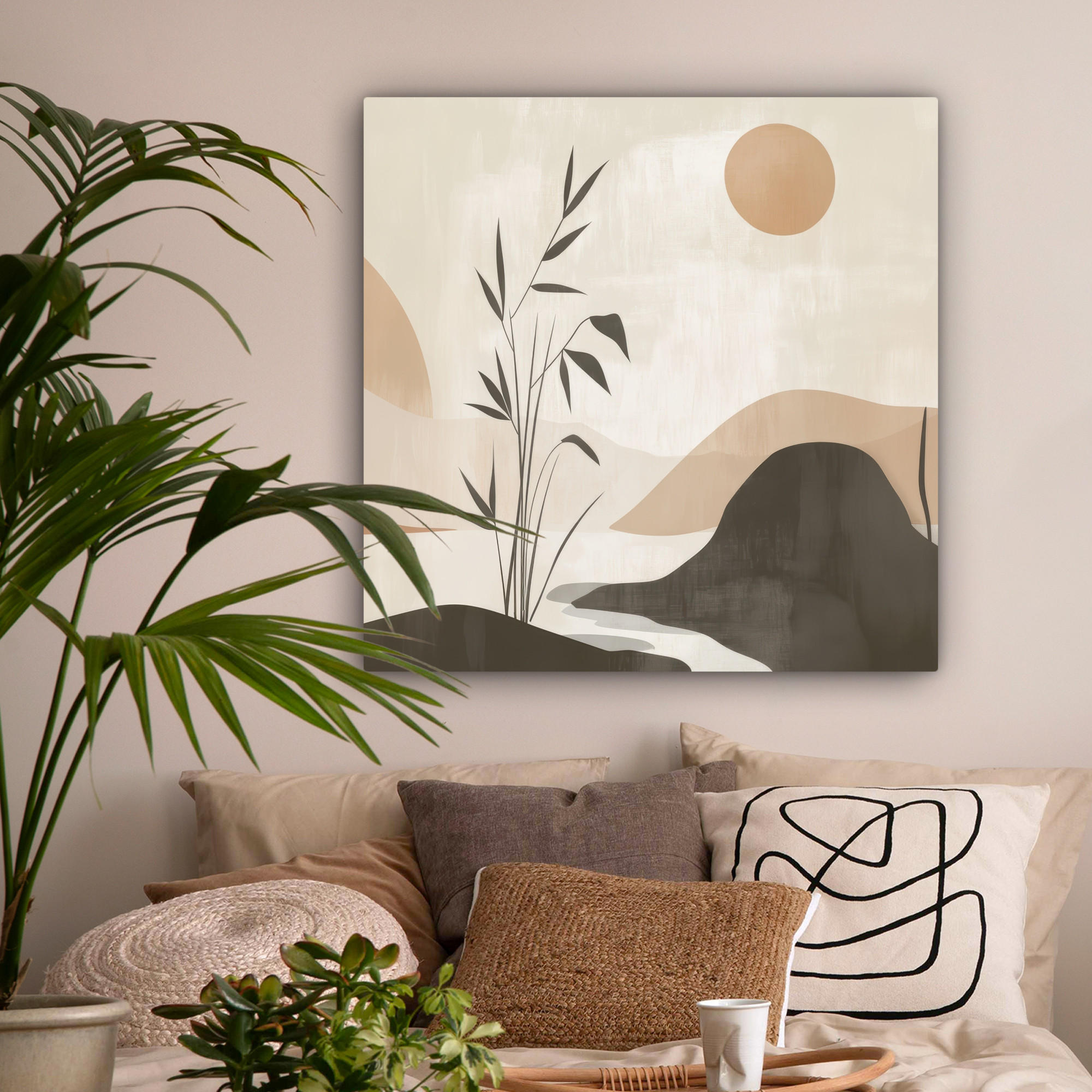 LEINWANDBILD Japandi - Landschaft - Beige 90x90 cm - Cognac, Textil (90/90cm) - MuchoWow