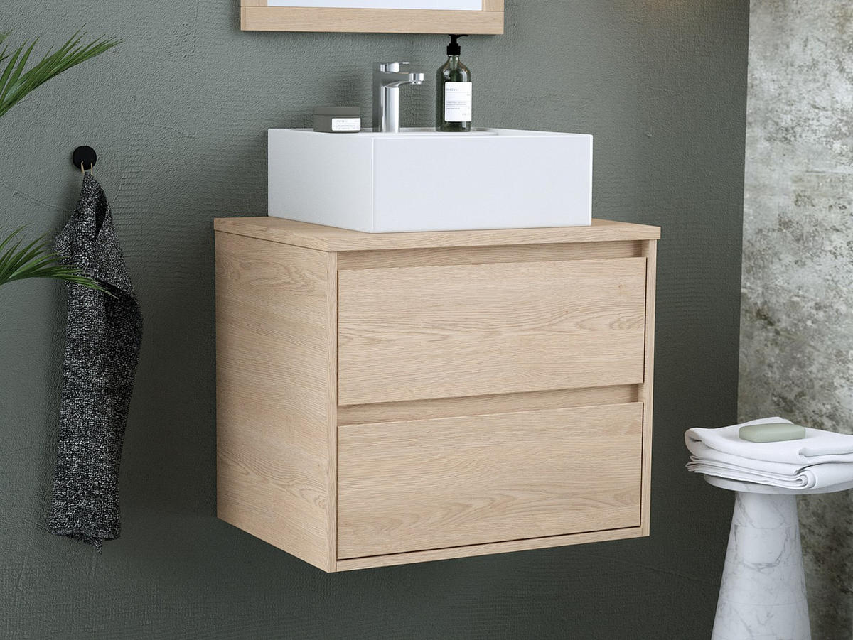 EINZELWASCHTISCH - 60 cm x 45 cm - holz - naturfarben hell Milipam - Weiß, Keramik/Holz (60/50/45cm) - Vente-Unique