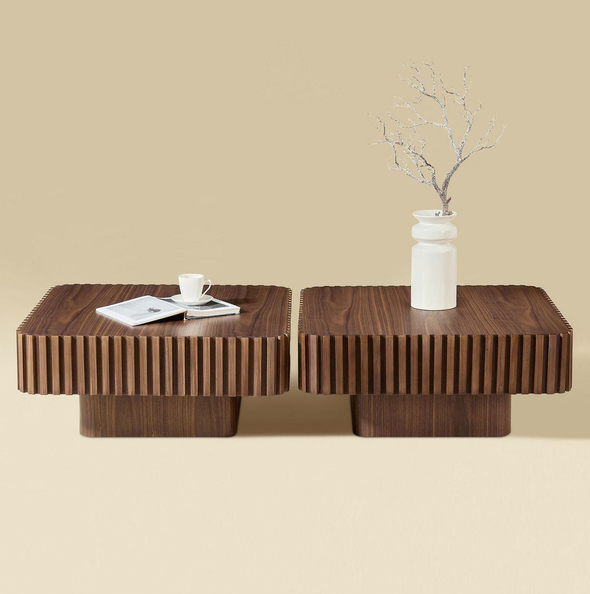 COUCHTISCH 80/80/35 cm quadratisch mit Massivholzrahmen und Nussbaum-Furnier, Walnuss - Walnussfarben, Holzwerkstoff (80/80/35cm) - Redom