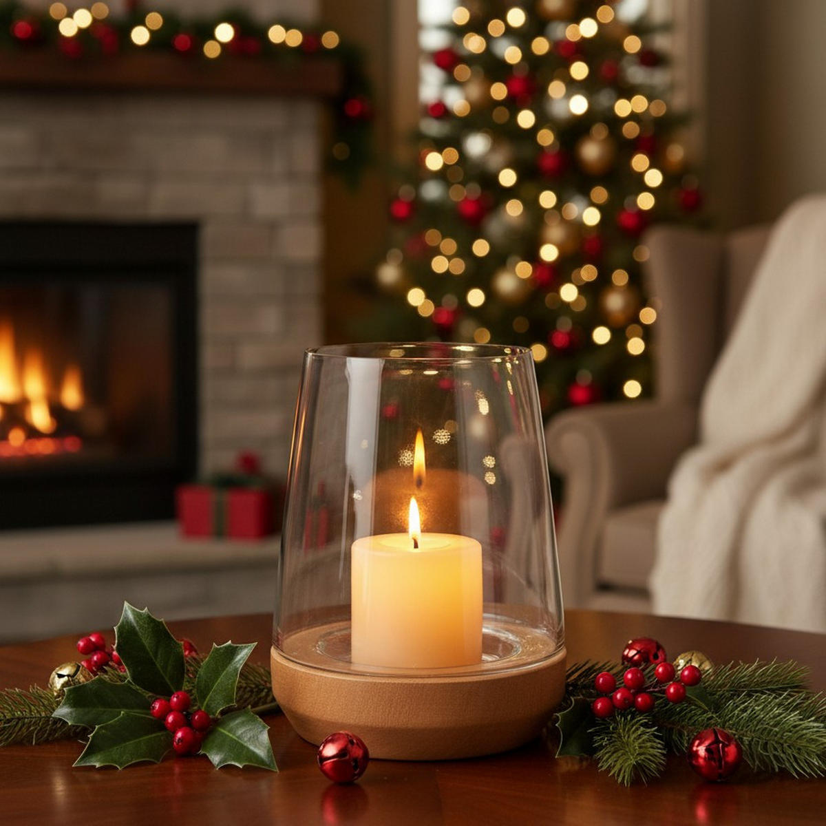 LATERNE Holzsockel 23 cm - Transparent, Glas (19.5/23.2/19.5cm) - Home Styling Collection