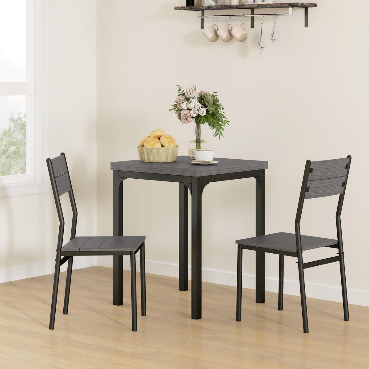 ESSGRUPPE mit 1 Tisch und 2 Stühlen Grau 60.0/60.0/76.0 cm - Grau, Holzwerkstoff (60/76/60cm)