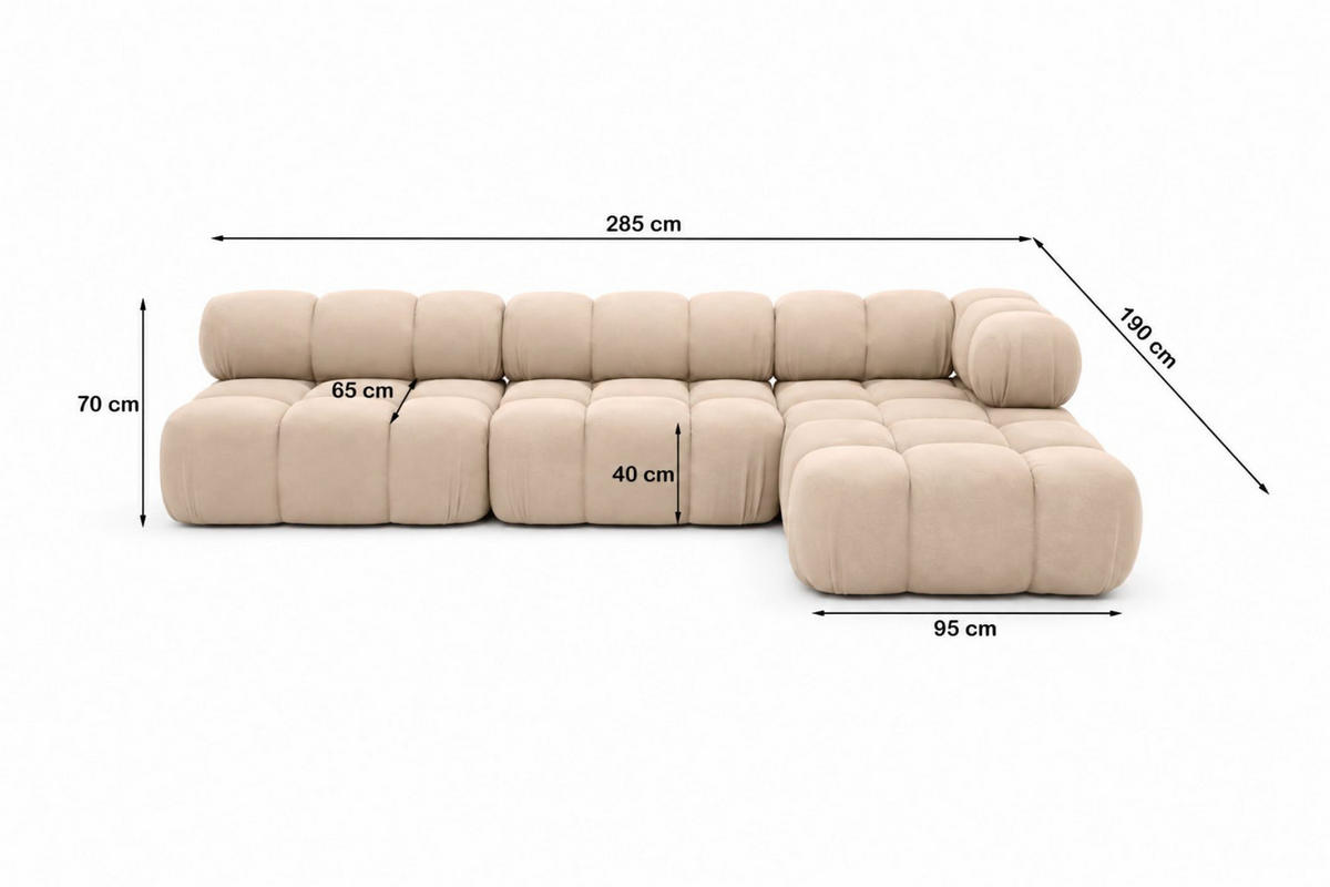 ECKSOFA L-Form Modulare, Veloursstoff Salvador, Beige, Rechts, Selia - Beige, Holz (285/190cm) - Kaiser Möbel
