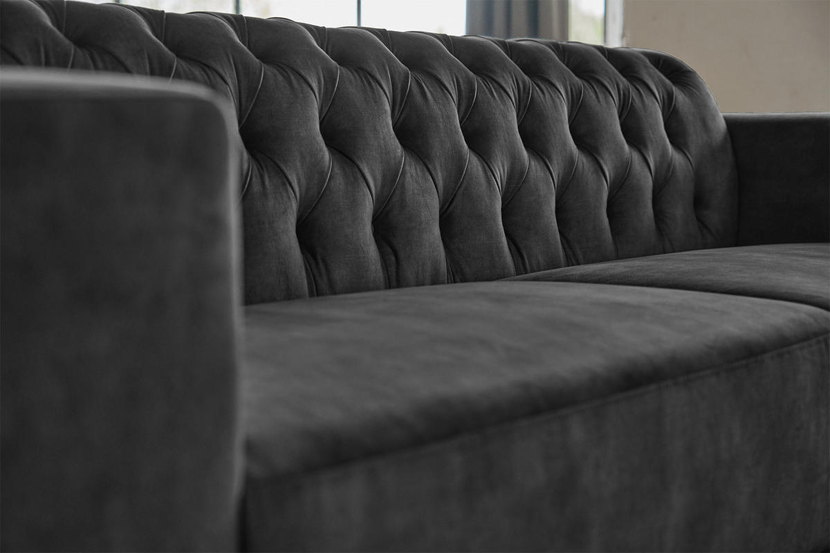 SOFA NILO Grau Velvet - Anthrazit/Silberfarben, Textil (220/77/87cm) - KAWOLA