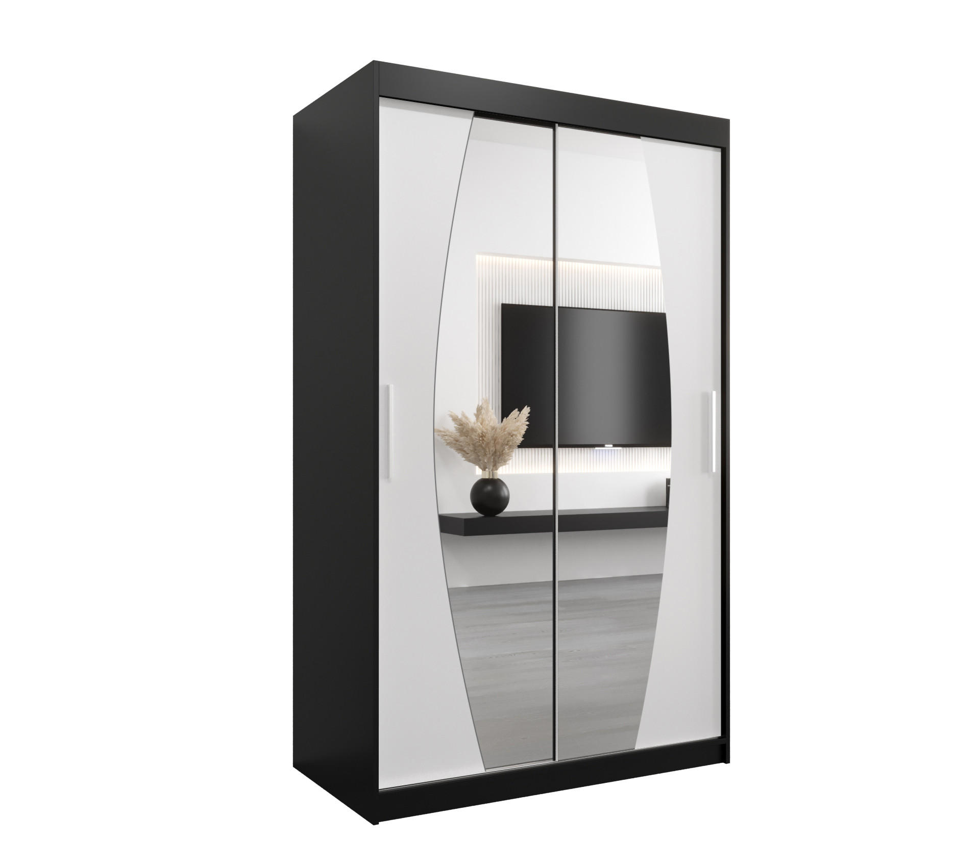 SCHWEBETÜRENSCHRANK 200/120/62 2-türig - Silberfarben/Schwarz, Holz/Kunststoff (120/200/62cm) - Abiks Möbel