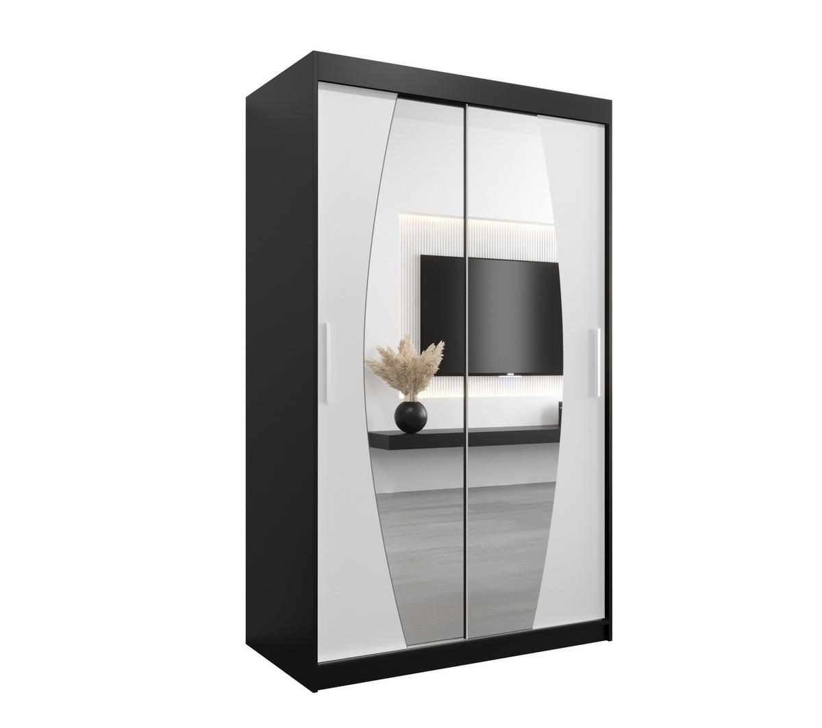 SCHWEBETÜRENSCHRANK 200/120/62 2-türig - Silberfarben/Schwarz, Holz/Kunststoff (120/200/62cm) - Abiks Möbel