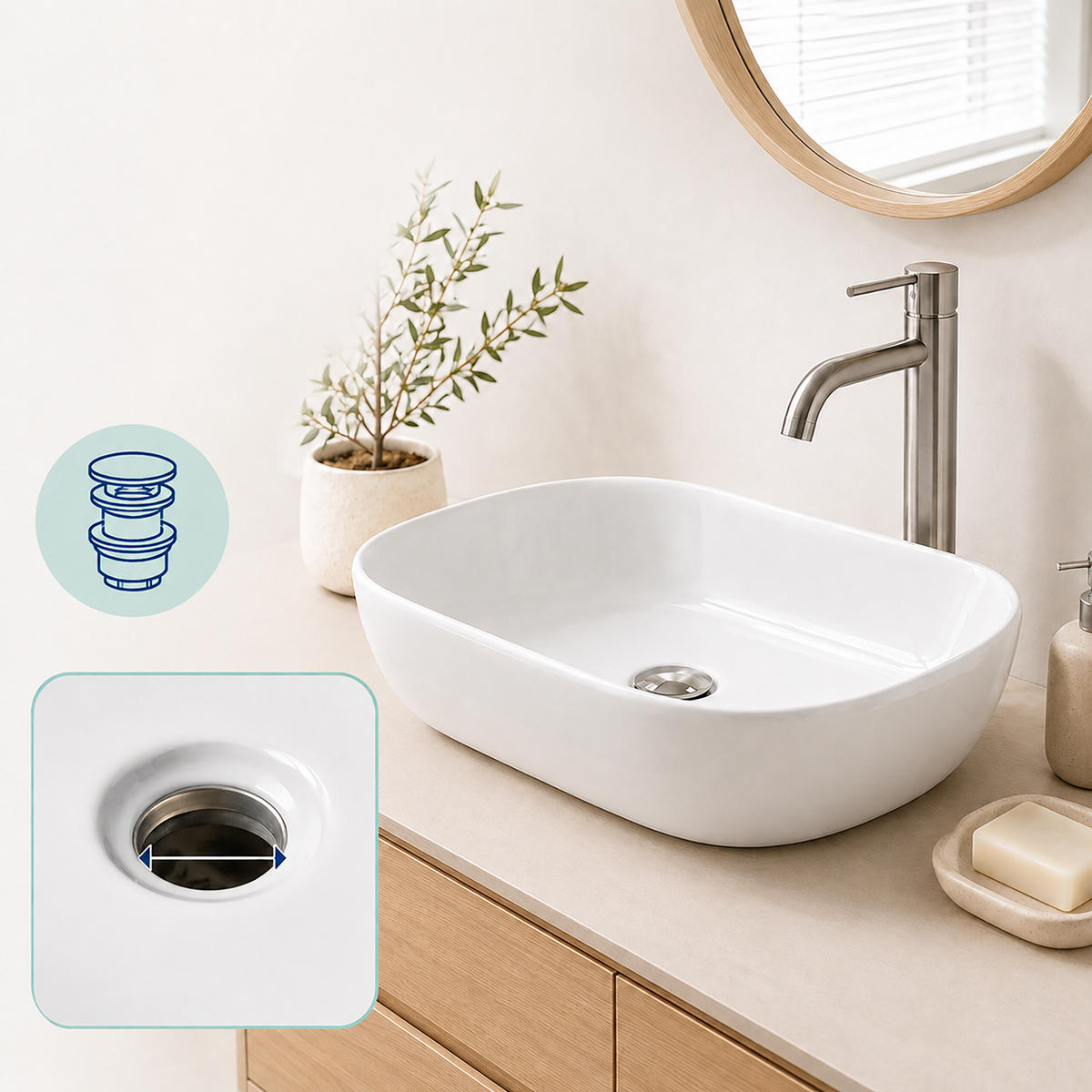 UMYVADLO Bílá keramika bez otvoru pro baterii - bílá, keramika (46/14/32cm) - Relaxdays