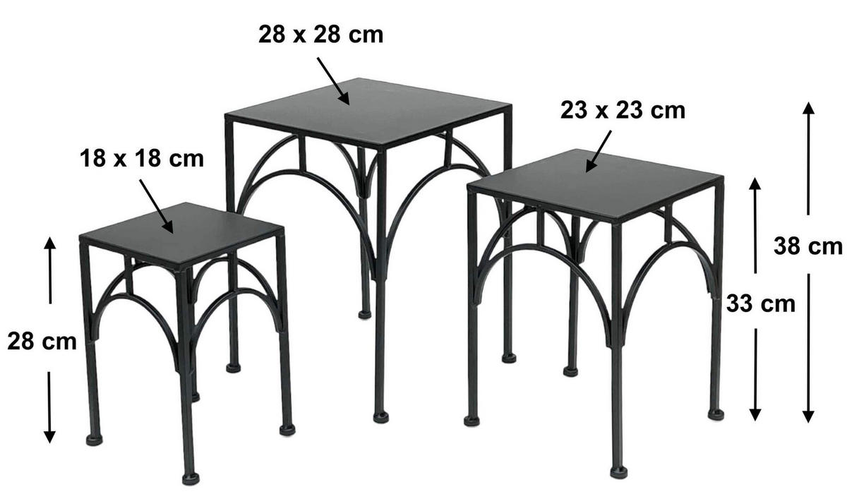 BLUMENHOCKER Metall Schwarz Eckig 3er Set - Schwarz, Metall (18/28/18cm) - DanDiBo