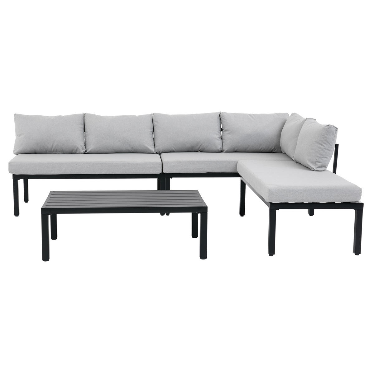 GARTEN-LOUNGE-SET für 6 Personen mit modularem Design, abnehmbaren Rückenlehnen und Couchtisch, Grau - Grau, Metall - Redom