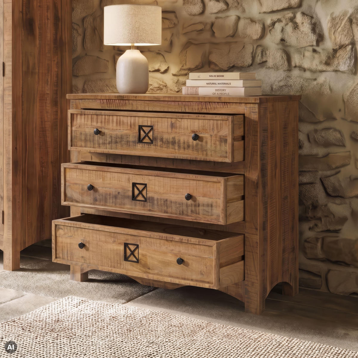 KOMMODE Akazie 100x42x88 natur versiegelt NATURE OF SPIRIT #249 - Naturfarben, Holz (100/88/42cm) - Massivmoebel24
