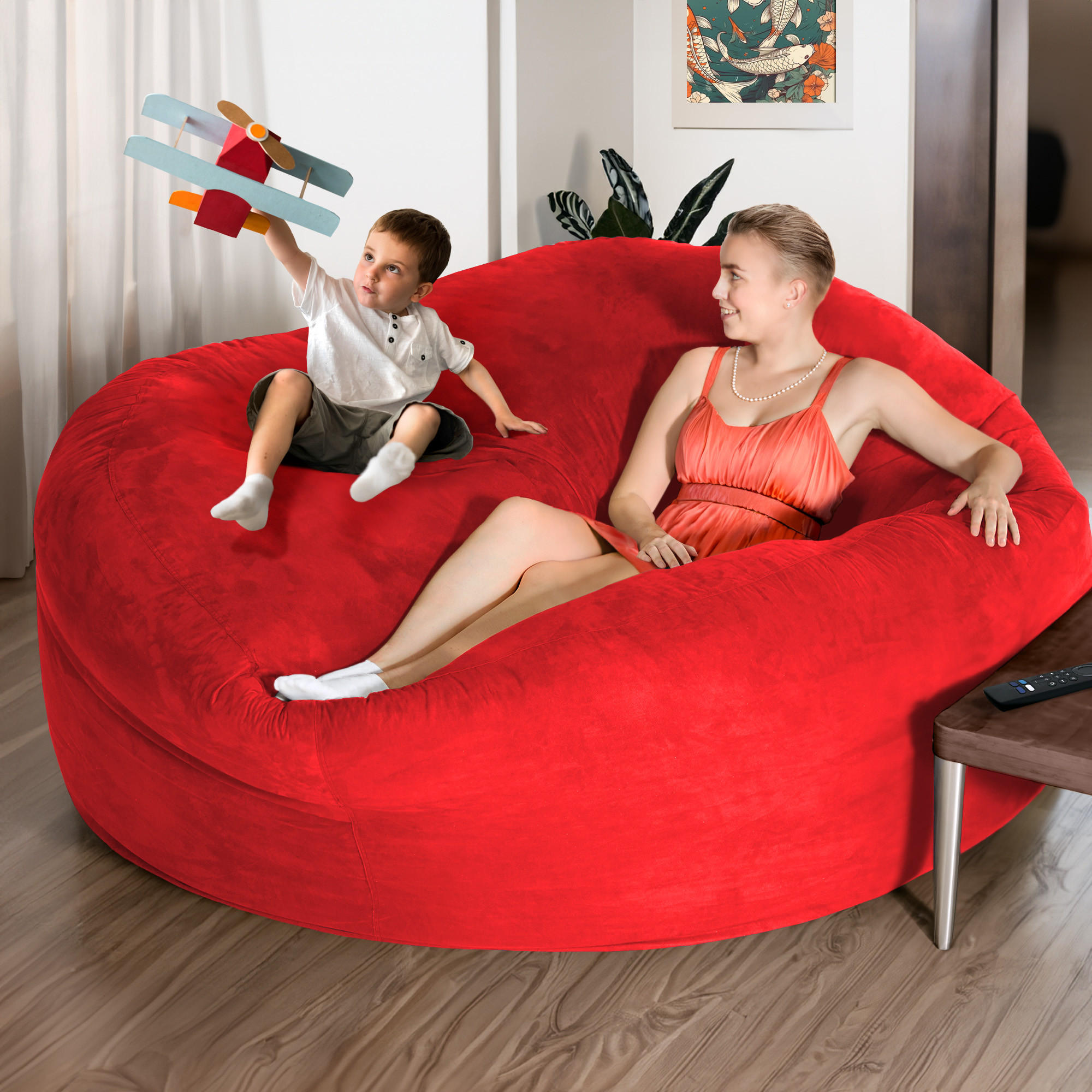 RIESEN-SITZSACK XXL JUMBO Velours 6ft - Rot, Textil (180/120/180cm) - Green Bean