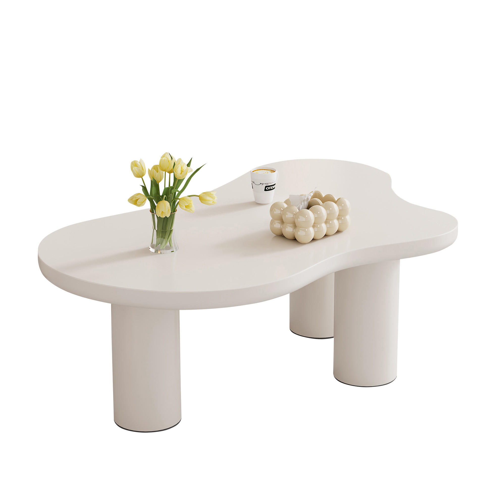 KONFERENČNÍ stolek z MDF a PVC, 107/66/40,5 cm bílý, v designu oblaku - bílá, kompozitní dřevo (107/66/40.5cm) - BEAOK