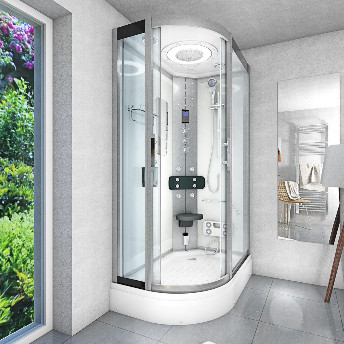 DUSCHE Duschkabine D60-70T1L-EC Weiß 120x80 - Weiß, Glas/Kunststoff (120/80/215cm) - AcquaVapore by Sandra Jentho