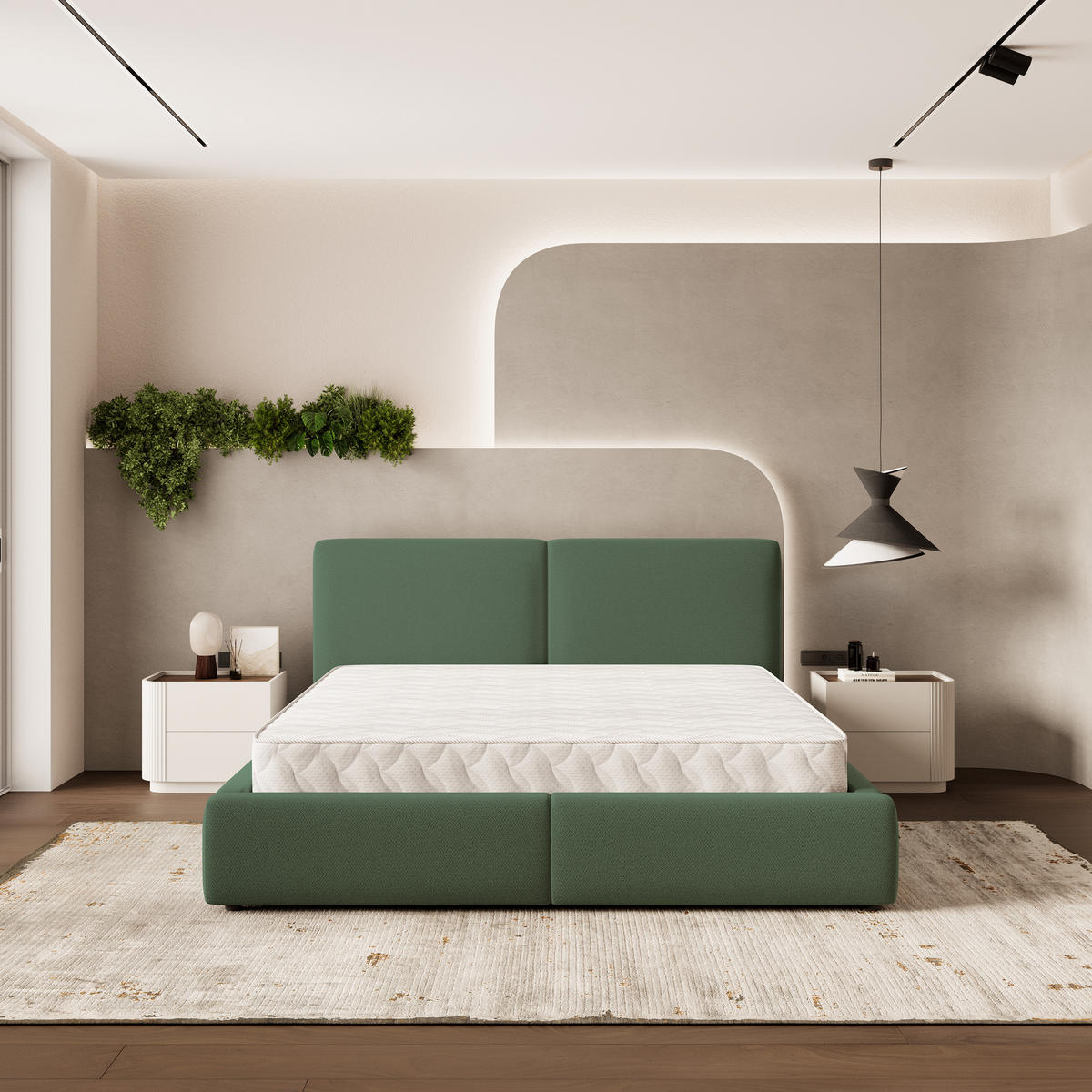 ČALOUNĚNÁ Postel FELURO 160x200 cm Zelená - zelená barva, kompozitní dřevo/textil (160/200cm) - MASSENO