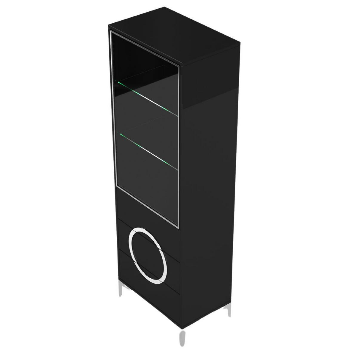 VITRINE Eva, Schwarz, Silberne Akzente, Hochglanz - Schwarz Hochglanz/Silberfarben, Holzwerkstoff/Metall (60/180/38cm) - Kayani