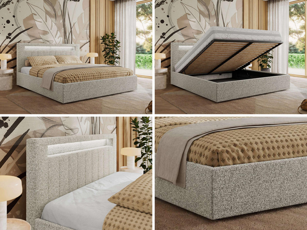 POLSTERBETT GOLD 5 CLASSIC 140/200 - Hellgrau Strukture - Multipocket-Matratze - Hellgrau, Textil (140/200cm) - MKS