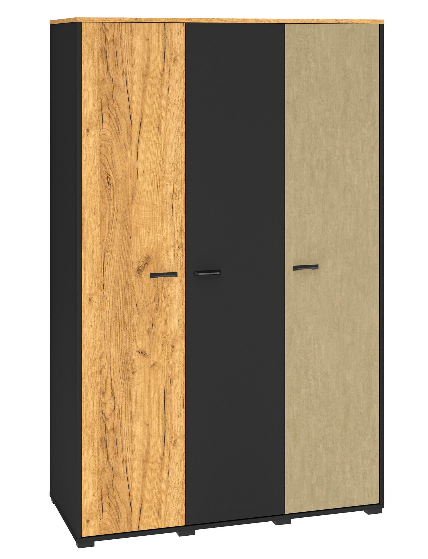 KLEIDERSCHRANK Colt schwarz / Craft Gold Eiche / Premium Steel / 120 / 55 / 190cm - Multicolor/Schwarz, Holz/Holzwerkstoff (120/190/55cm) - Feldmann-Wohnen