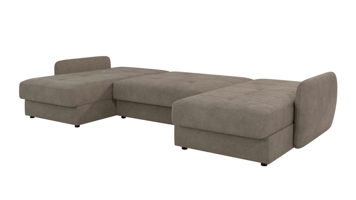 WOHNLANDSCHAFT Lupo Dunkelbeige Mikrofaser - Beige/Schwarz, Holz/Kunststoff (311/86/147cm) - S-Style Möbel