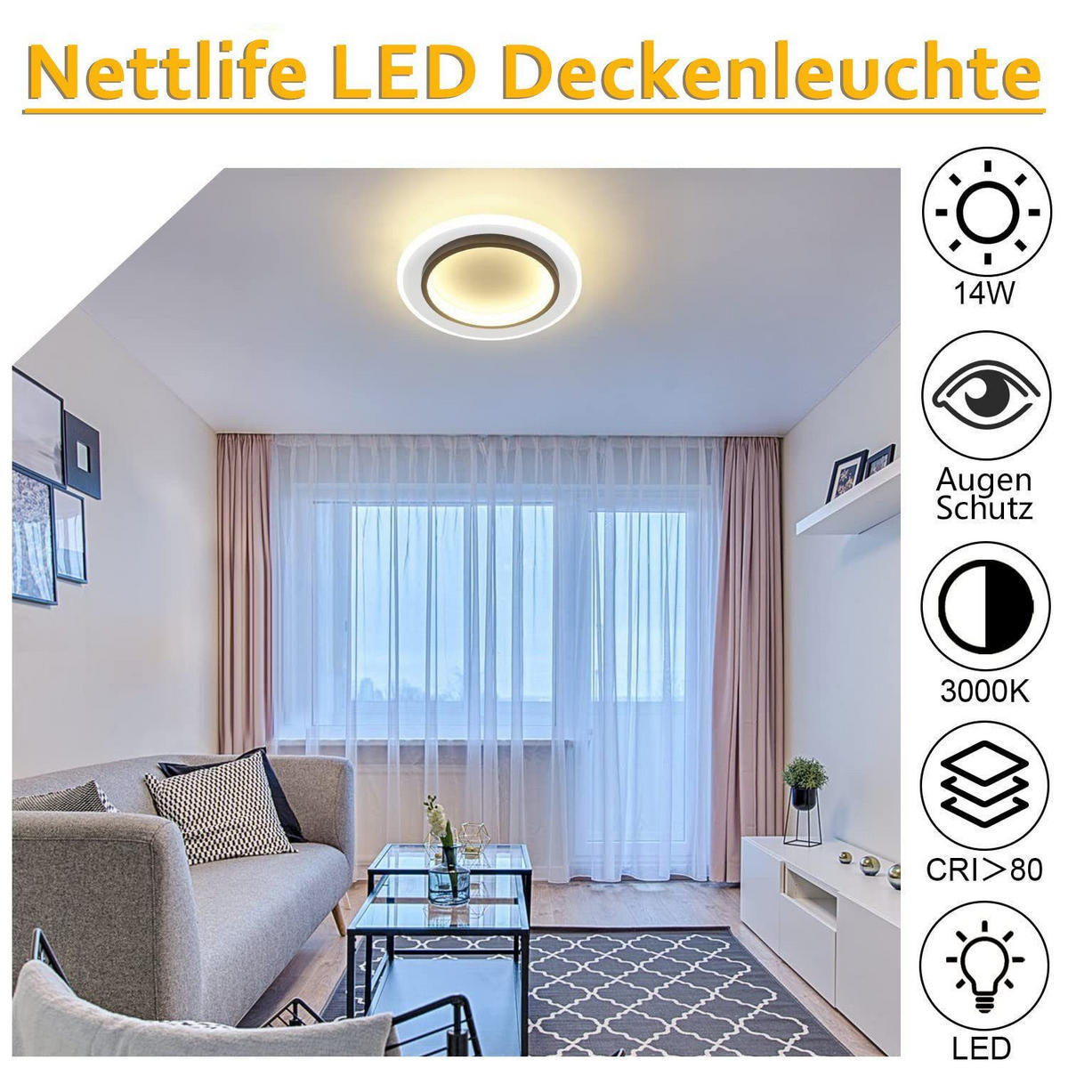 LED-DECKENLEUCHTE Harmonie 23.5/23.5/7 cm - Schwarz/Weiß, Kunststoff (23.5/23.5/7cm) - Nettlife